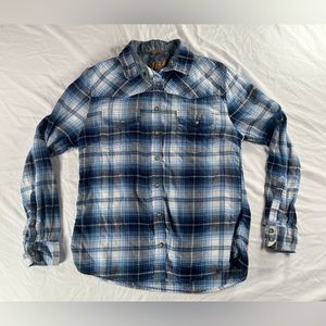 Women's Jach's Girlfiend Blue Plaid Pearl Snap Button Down Shirt Size Medium